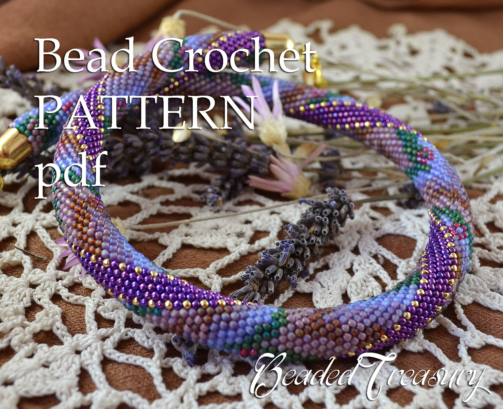 LAVENDER THERAPY - bead crochet necklace pattern / Bead crochet rope pattern / PATTERN ONLY