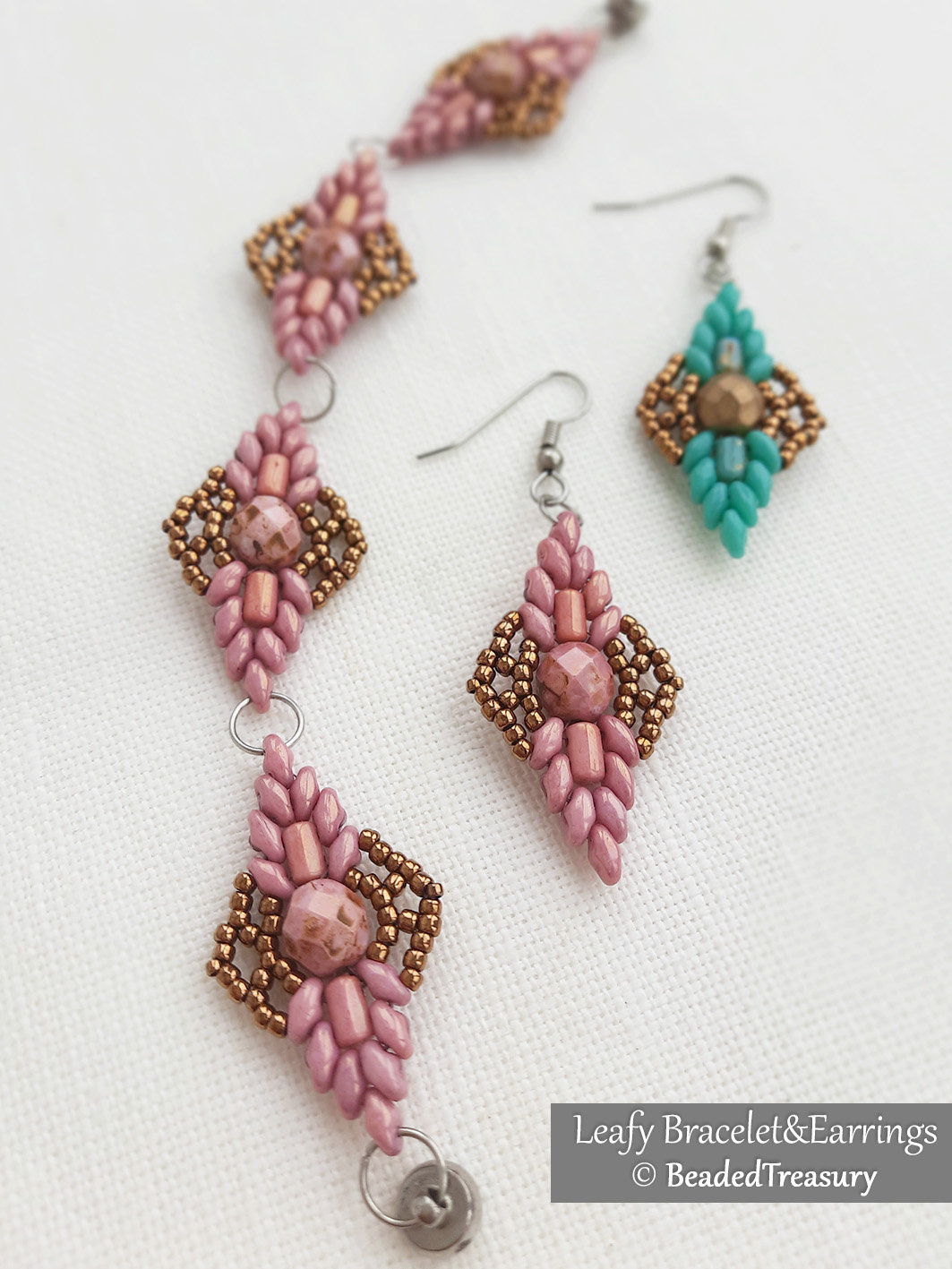 LEAFY BRACELET AND EARRINGS - Beading Tutorial - Instant .pdf download
