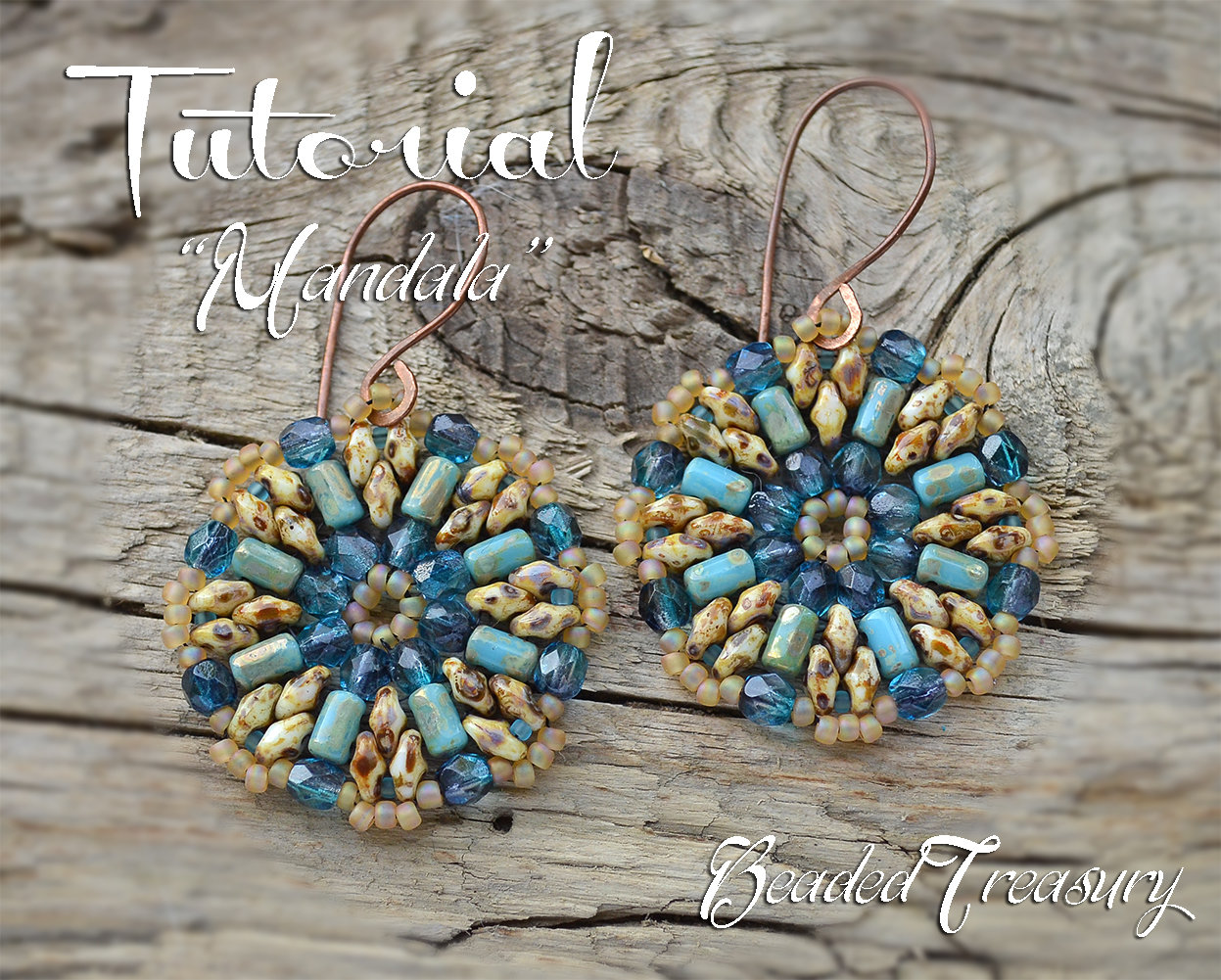 MANDALA Beading tutorial Earrings beading pattern with 2-hole Superduo Rulla seed beads Round beaded earrings - Instant PDF Download