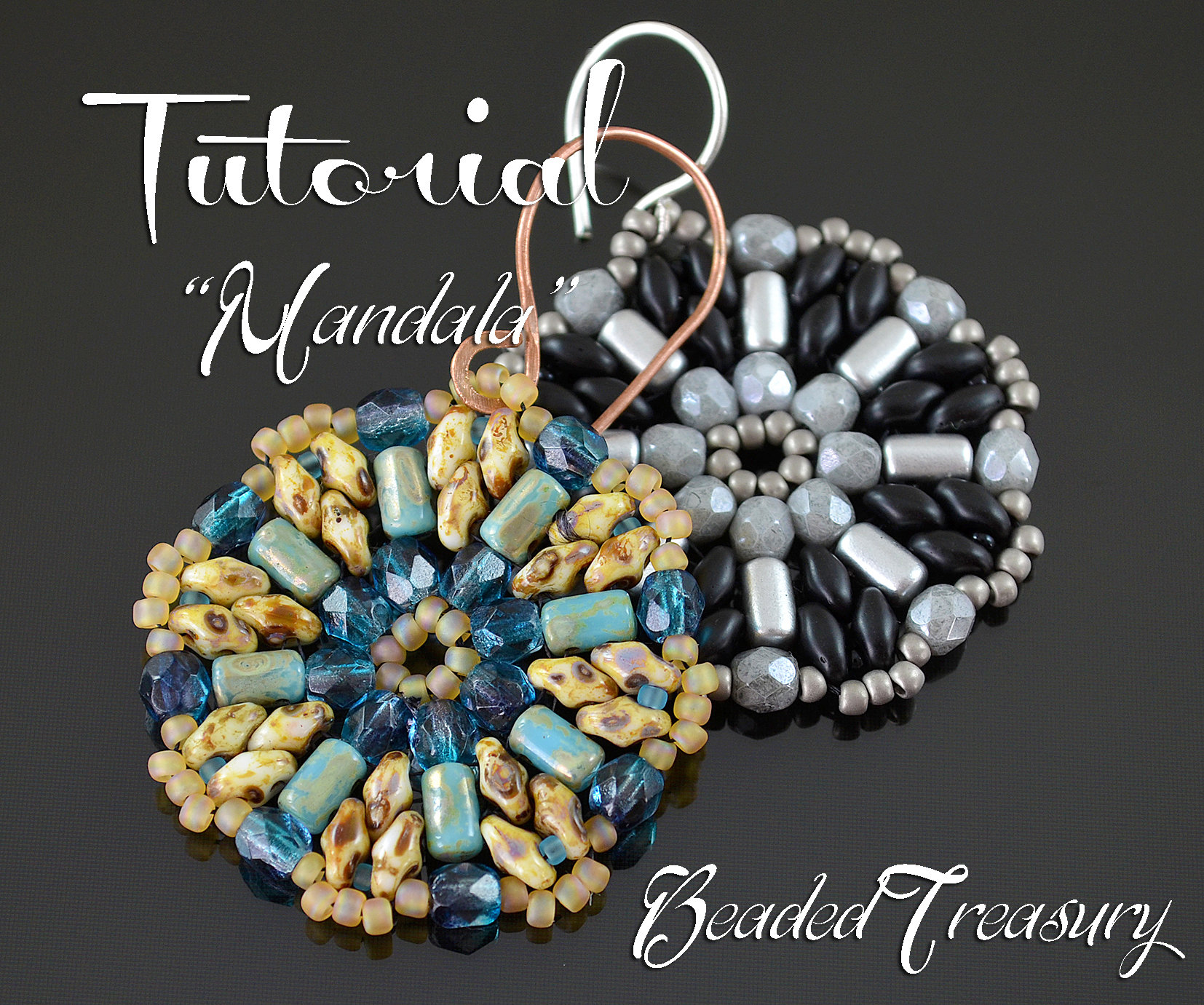 MANDALA Beading tutorial Earrings beading pattern with 2-hole Superduo Rulla seed beads Round beaded earrings - Instant PDF Download