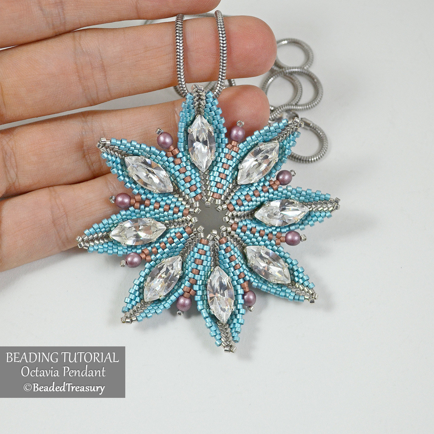 OCTAVIA Pendant Beading Tutorial - Peyote stitch bead pattern - Swarovski Navette and Delica Seed beads - .pdf Download