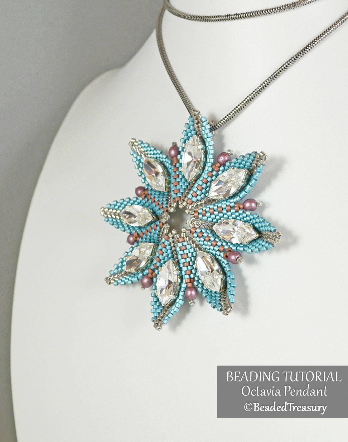 OCTAVIA Pendant Beading Tutorial - Peyote stitch bead pattern - Swarovski Navette and Delica Seed beads - .pdf Download