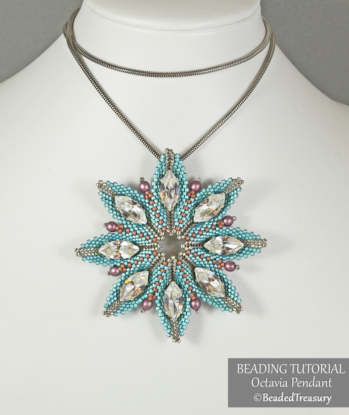 OCTAVIA Pendant Beading Tutorial - Peyote stitch bead pattern - Swarovski Navette and Delica Seed beads - .pdf Download