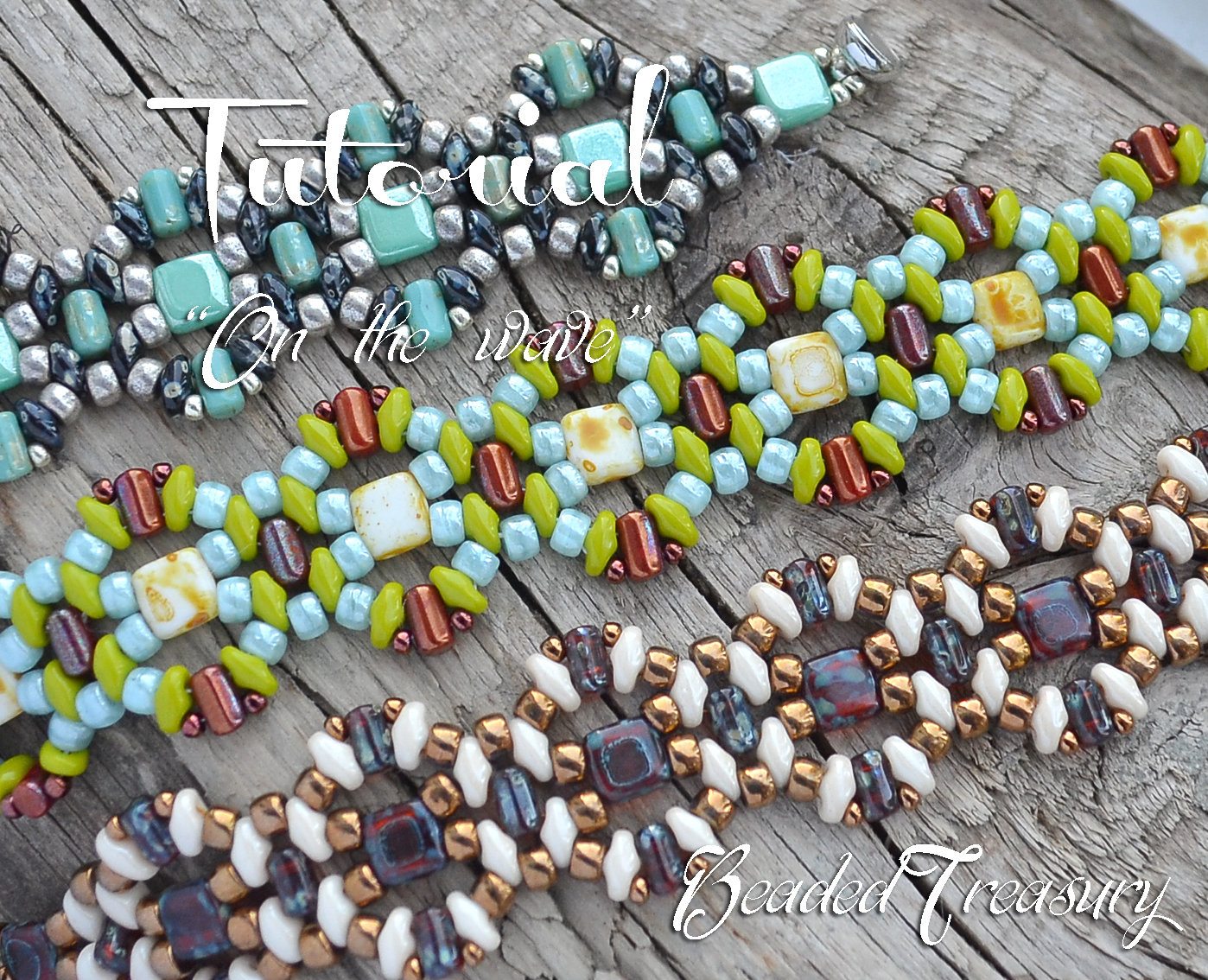 ON THE WAVE Beading tutorial Beadwoven bracelet pattern with Superduo Rulla Matubo seed beads - Instant PDF Download