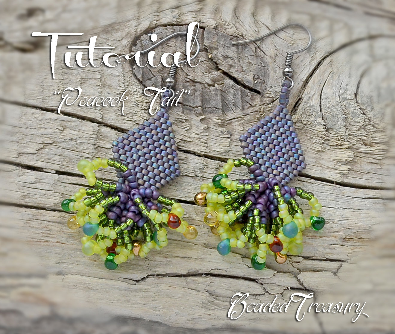 PEACOCK TAIL - seed bead earrings tutorial with Delica beads, seed beads and fringe beads / Beading tutorial / Seed bead pattern / TUTORIAL ONLY