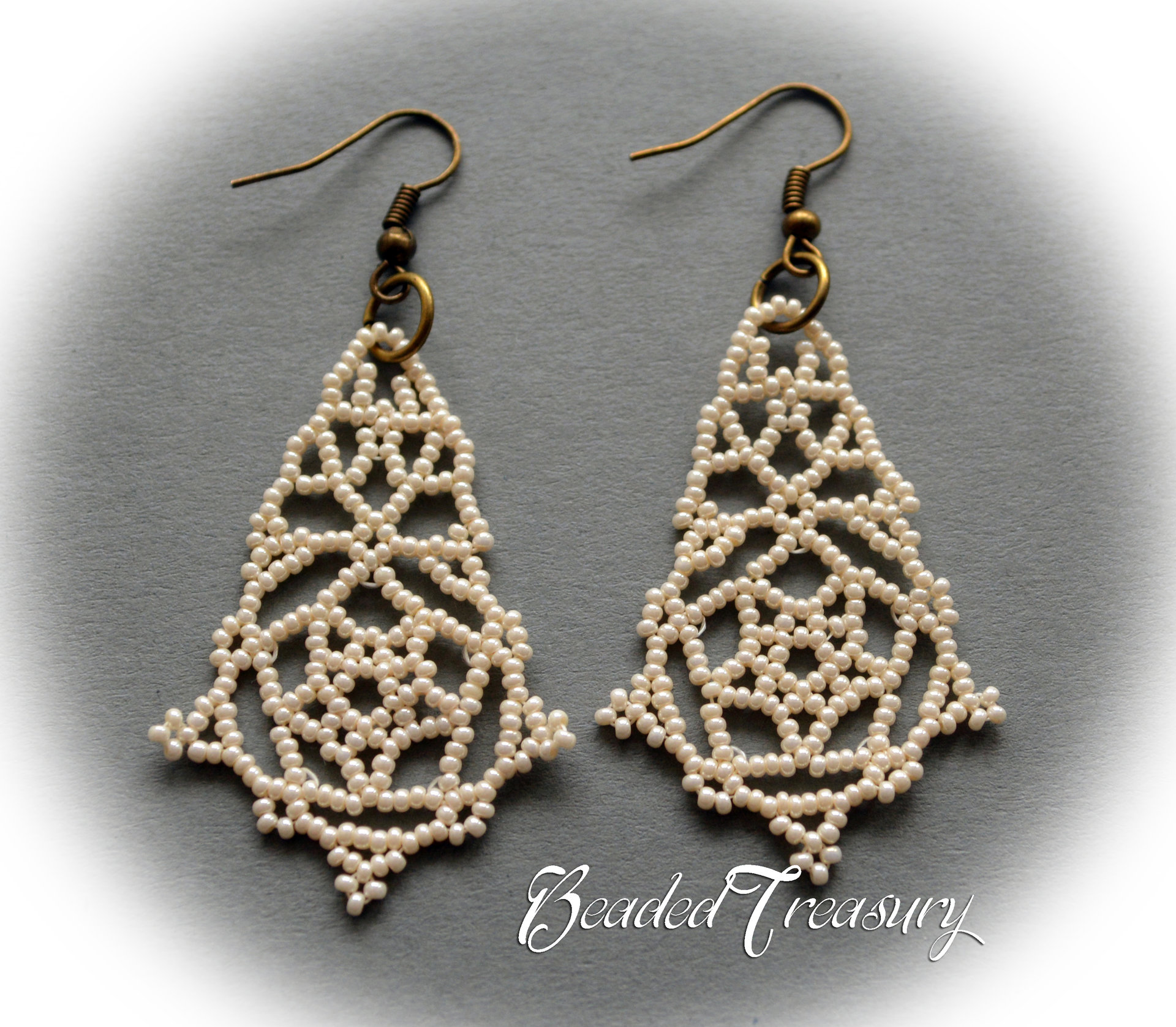 PEARLY LACE - beadweaving earrings tutorial / Beading tutorial / Earring tutorial / Beading pattern / Beaded earrings / TUTORIAL ONLY