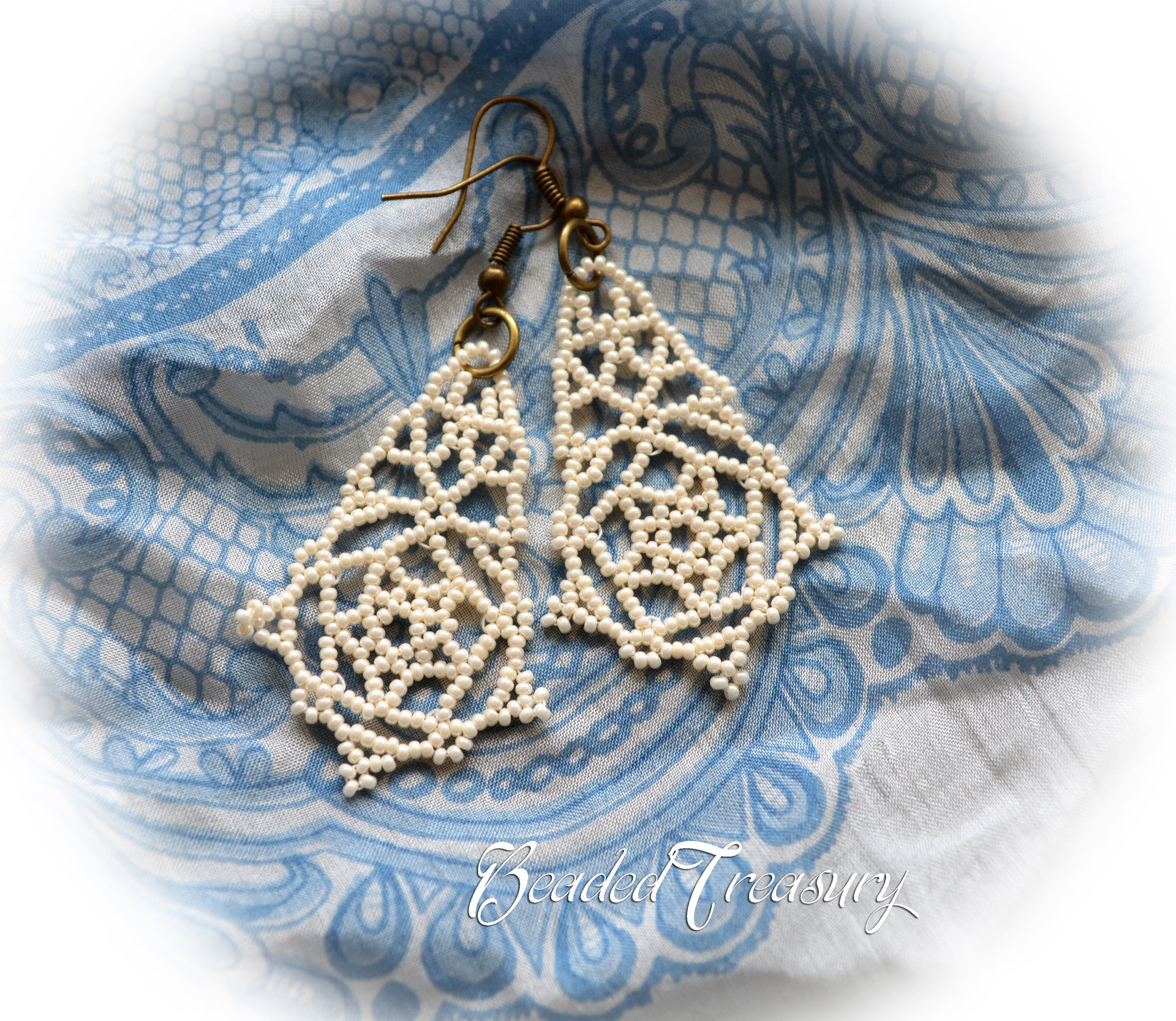 PEARLY LACE - beadweaving earrings tutorial / Beading tutorial / Earring tutorial / Beading pattern / Beaded earrings / TUTORIAL ONLY