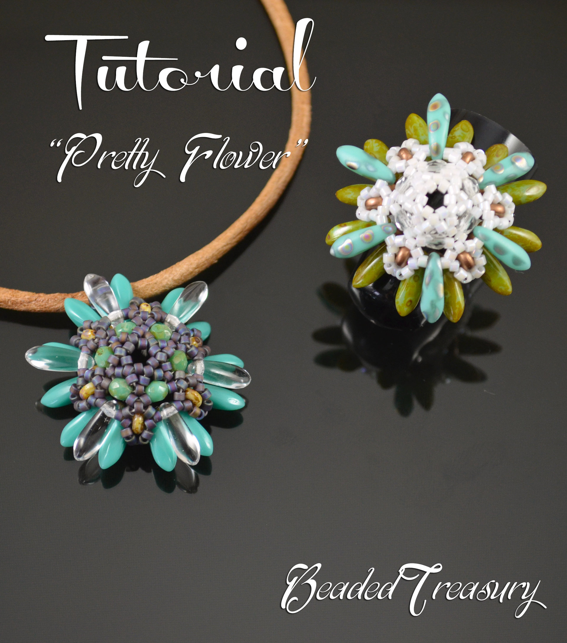 PRETTY FLOWER - superduo bead pattern, pendant tutorial, beading tutorial, beaded ring, dagger, delica, seed beads / TUTORIAL ONLY