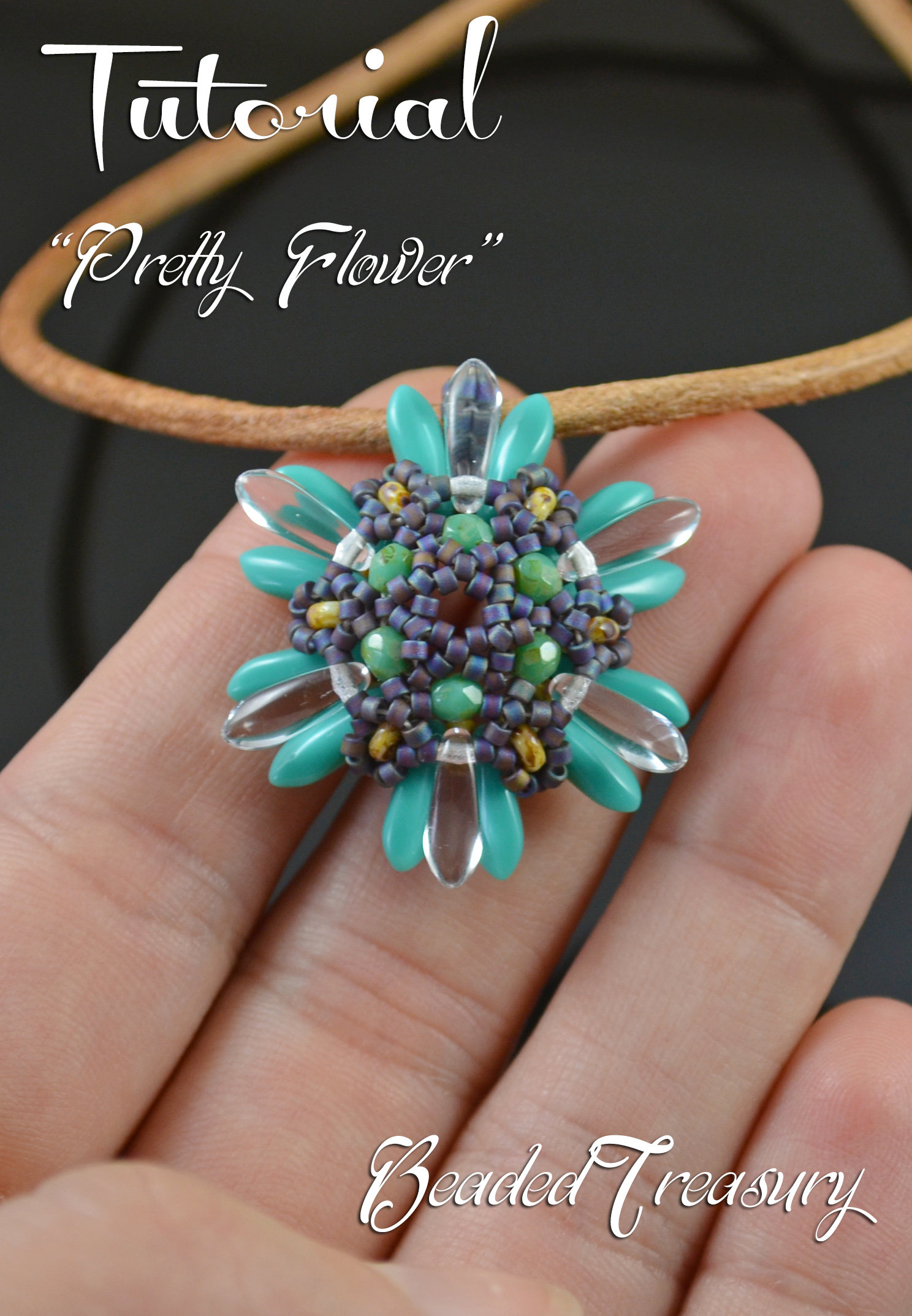 PRETTY FLOWER - superduo bead pattern, pendant tutorial, beading tutorial, beaded ring, dagger, delica, seed beads / TUTORIAL ONLY