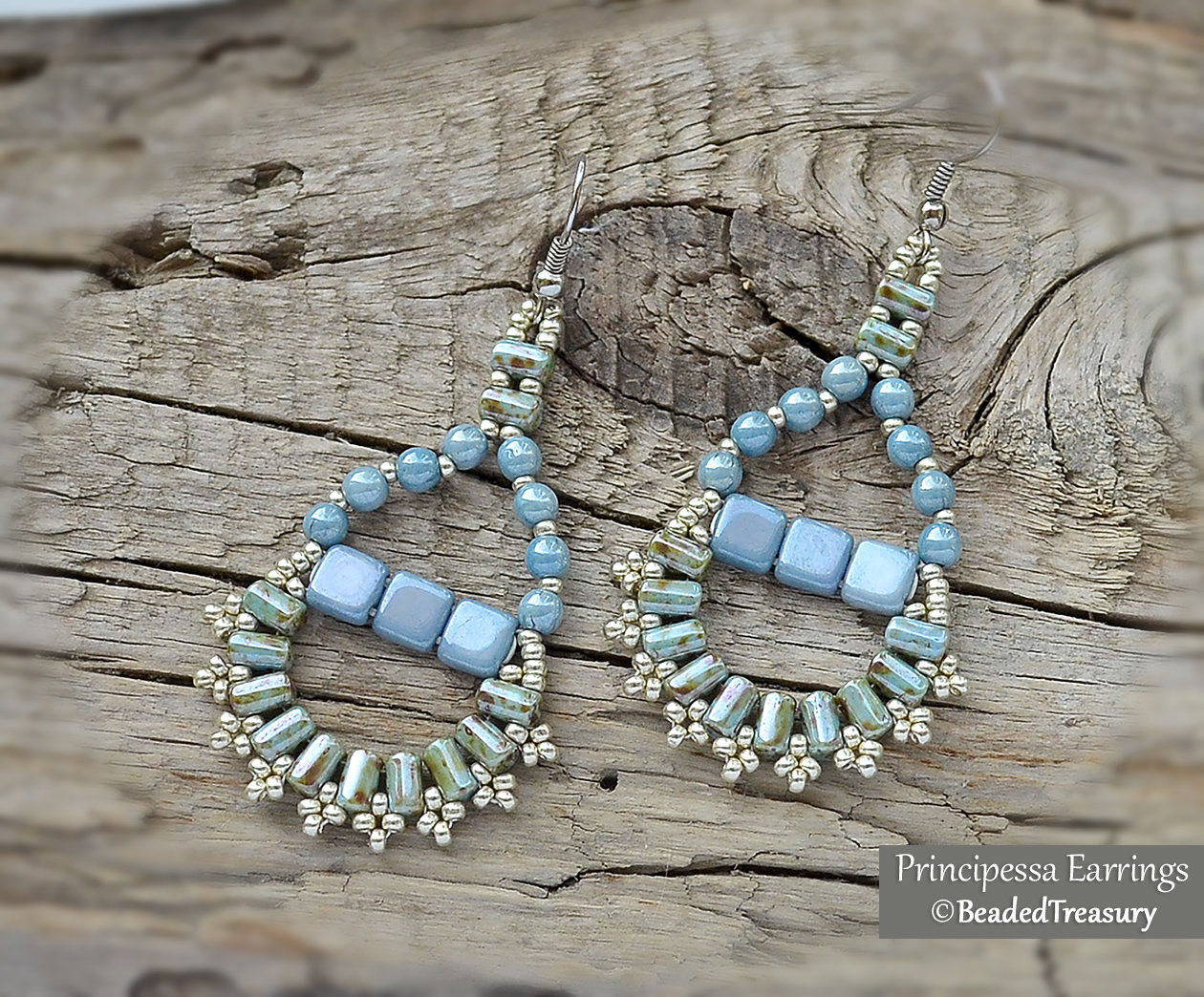PRINCIPESSA Beaded Earrings Tutorial Beading pattern with CzechMates Rulla Tile seed beads - Instant PDF Download