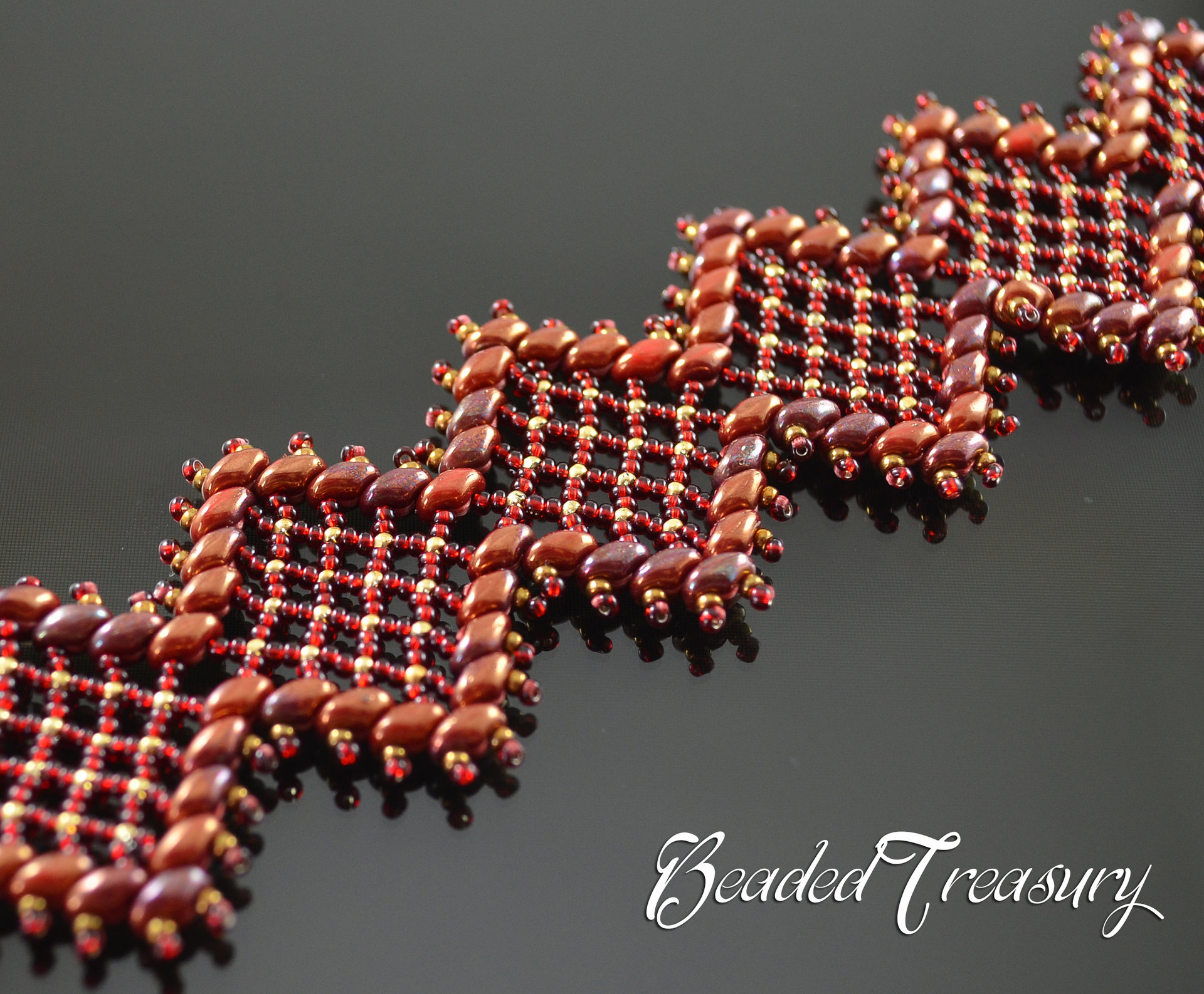 RICH LACE Beading tutorial bracelet with Superduo beads and seed beads Netted beaded lace bracelet pattern - Instant PDF Download