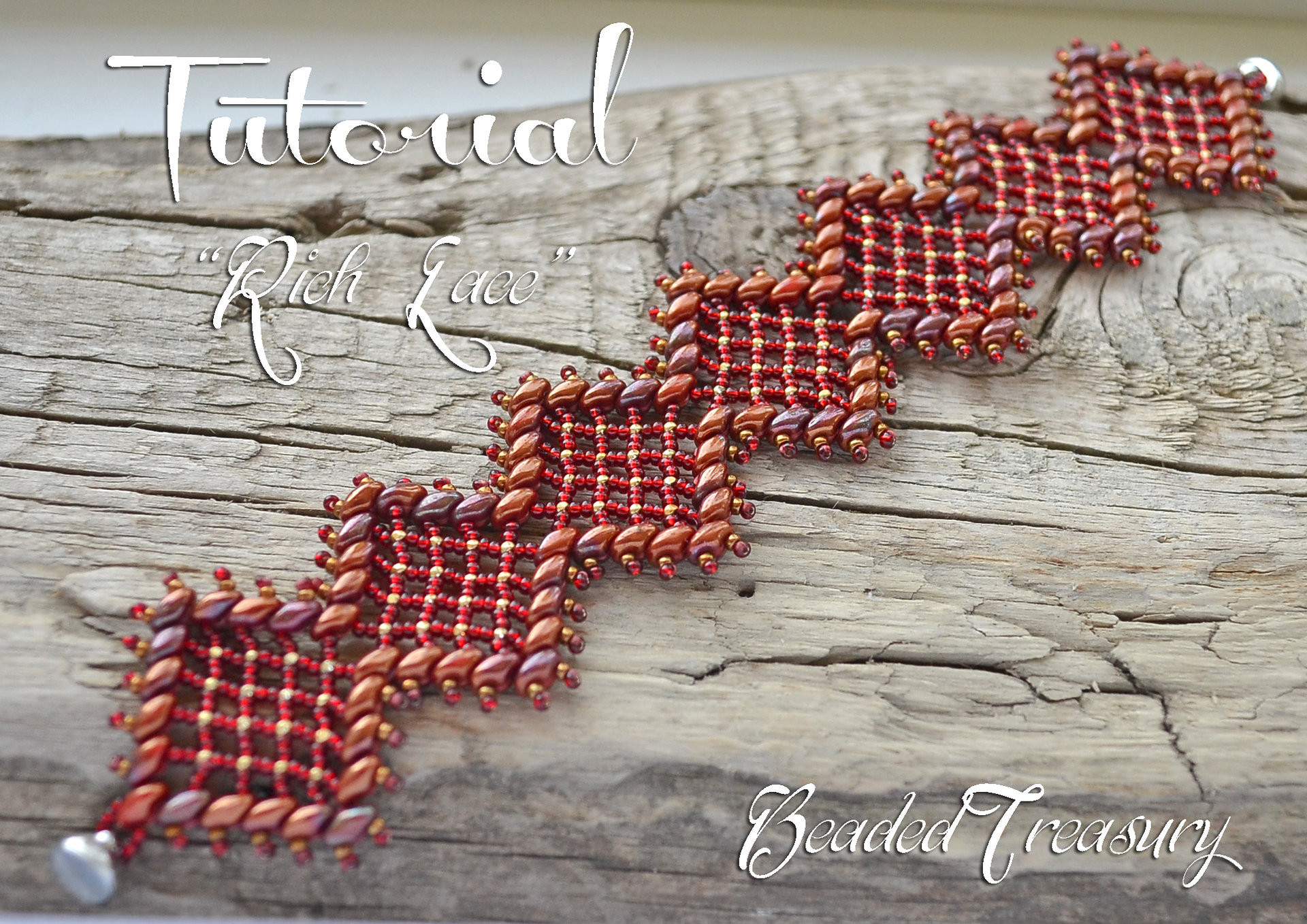 RICH LACE Beading tutorial bracelet with Superduo beads and seed beads Netted beaded lace bracelet pattern - Instant PDF Download