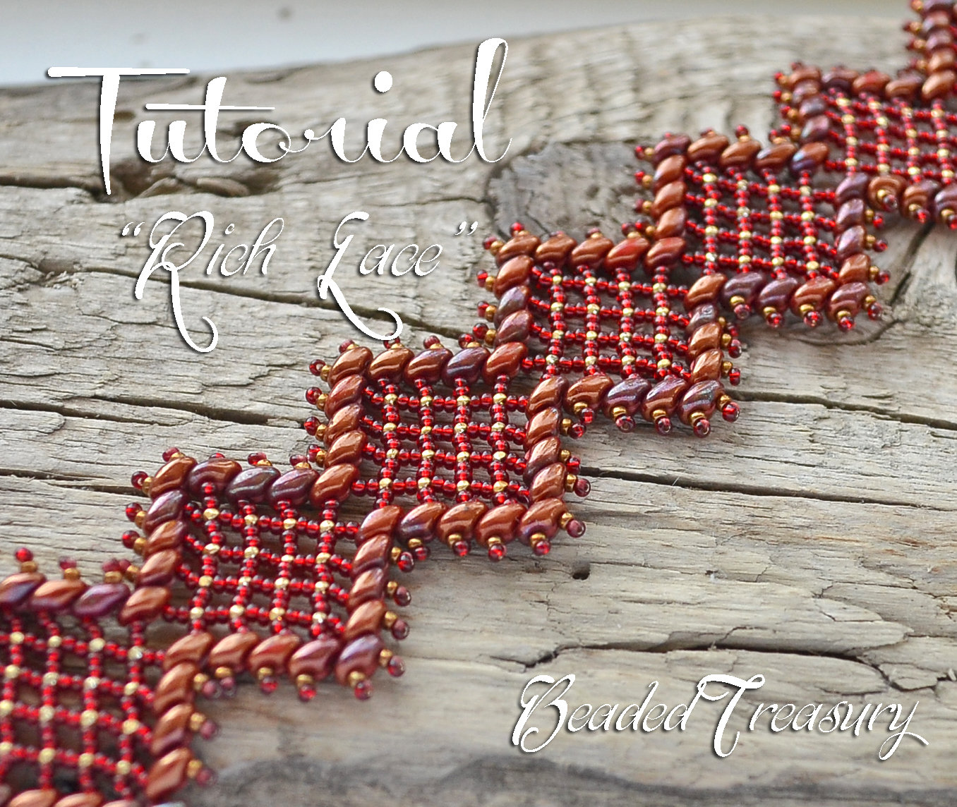 RICH LACE Beading tutorial bracelet with Superduo beads and seed beads Netted beaded lace bracelet pattern - Instant PDF Download