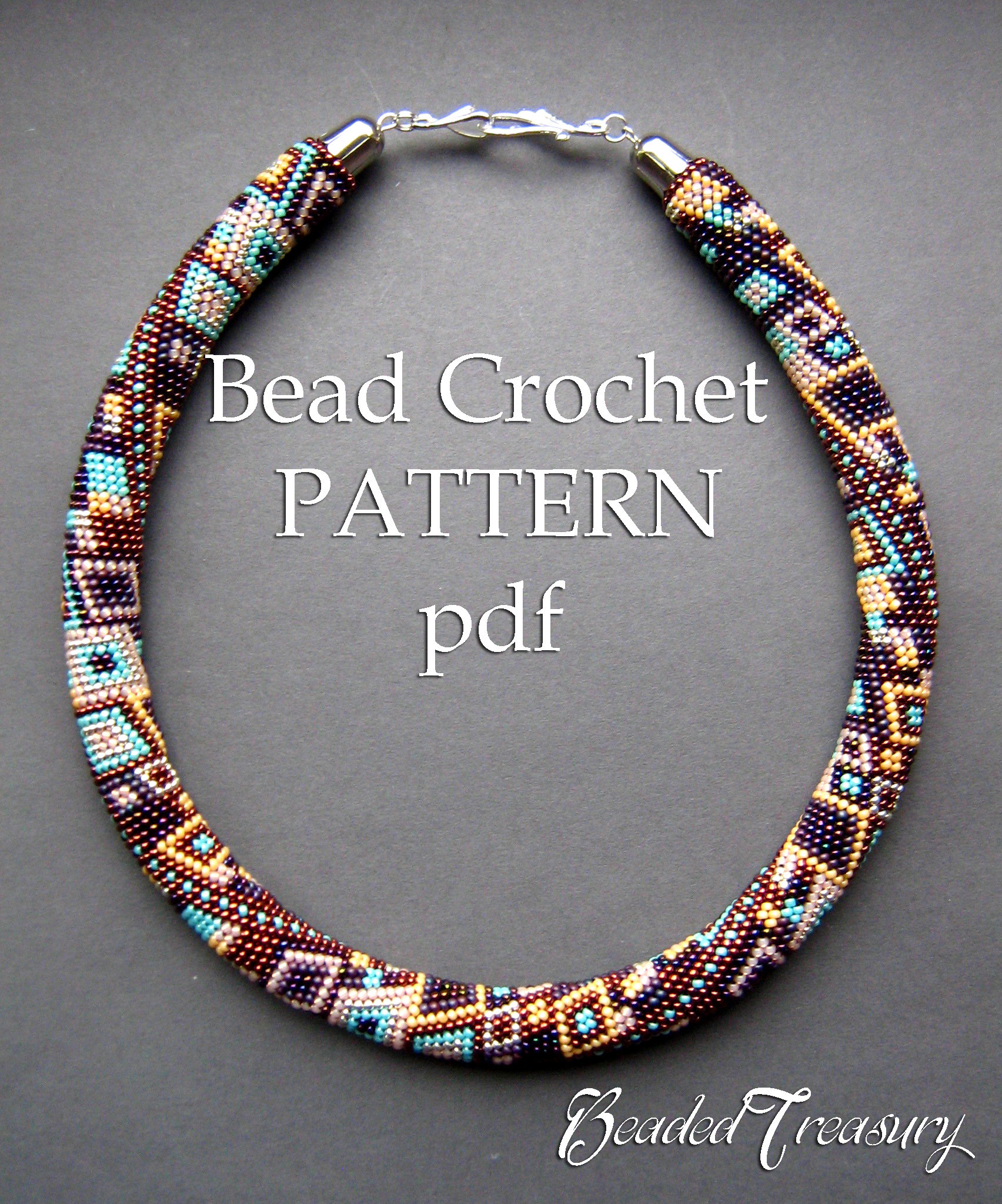 SKYSCRAPER - bead crochet necklace pattern / Bead crochet pattern / Beaded necklace / Bronze, turquoise, silver, purple / PATTERN ONLY