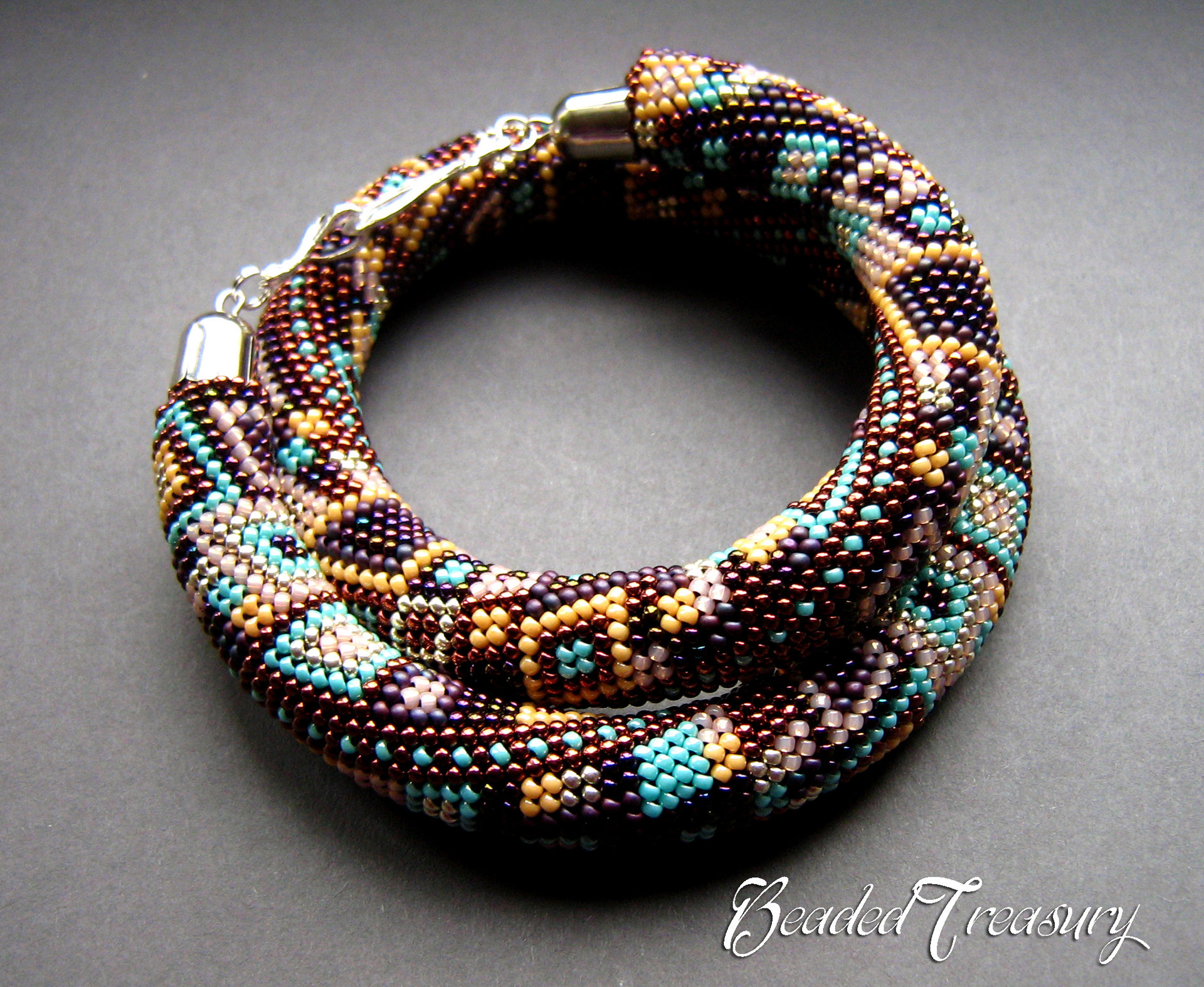 SKYSCRAPER - bead crochet necklace pattern / Bead crochet pattern / Beaded necklace / Bronze, turquoise, silver, purple / PATTERN ONLY