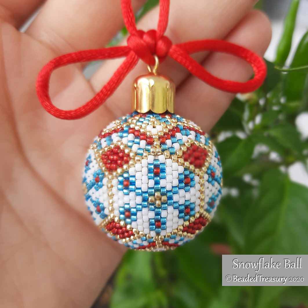 SNOWFLAKE BALL - Peyote Stitch Pattern - Beaded Christmas Ornament Instructions - Beaded bead pattern - Instant Pdf Download