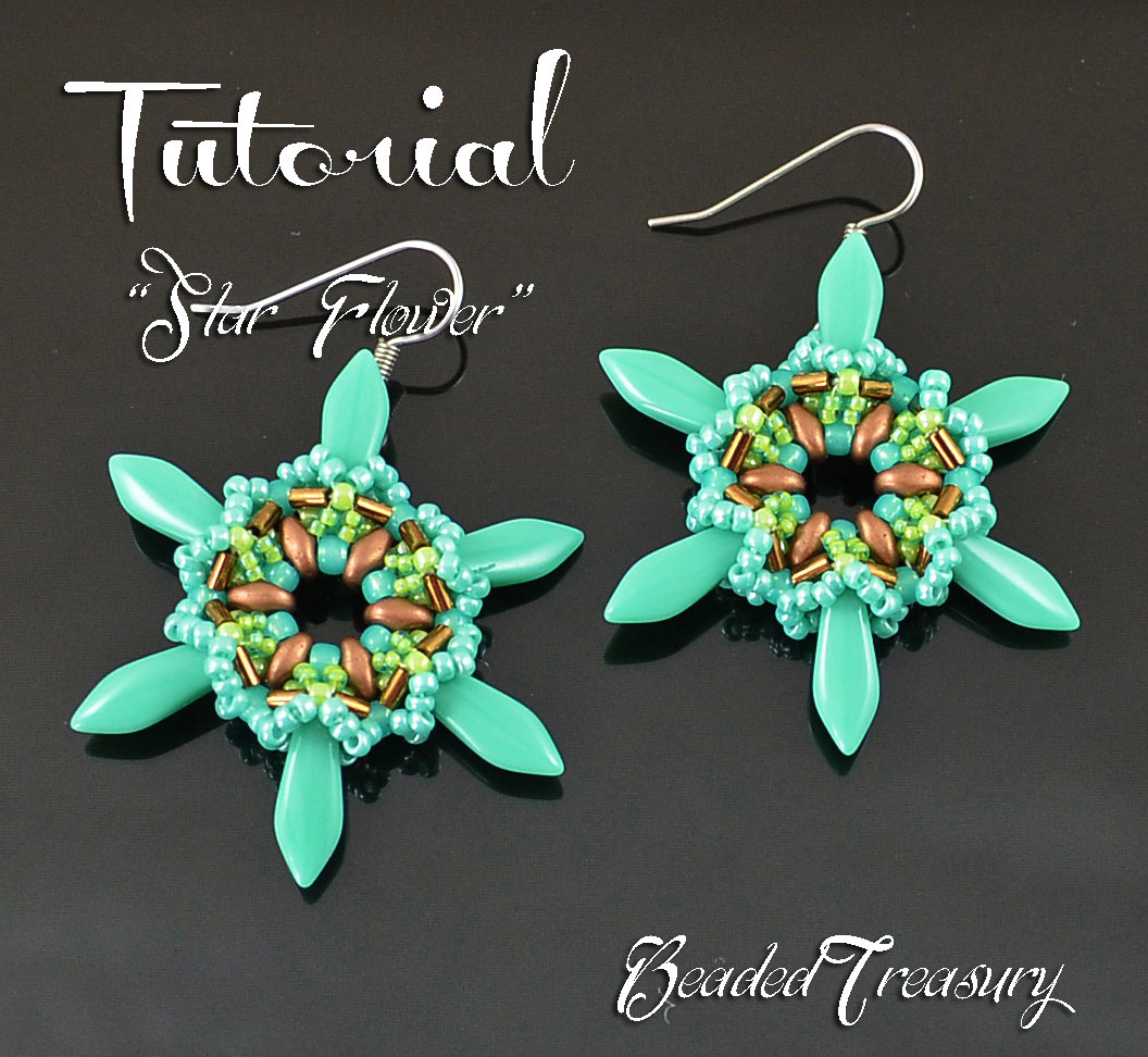 STAR FLOWER - beaded earrings tutorial, earring bead pattern, superduo bead pattern, beading tutorial, dagger, bugle, seed beads / TUTORIAL ONLY