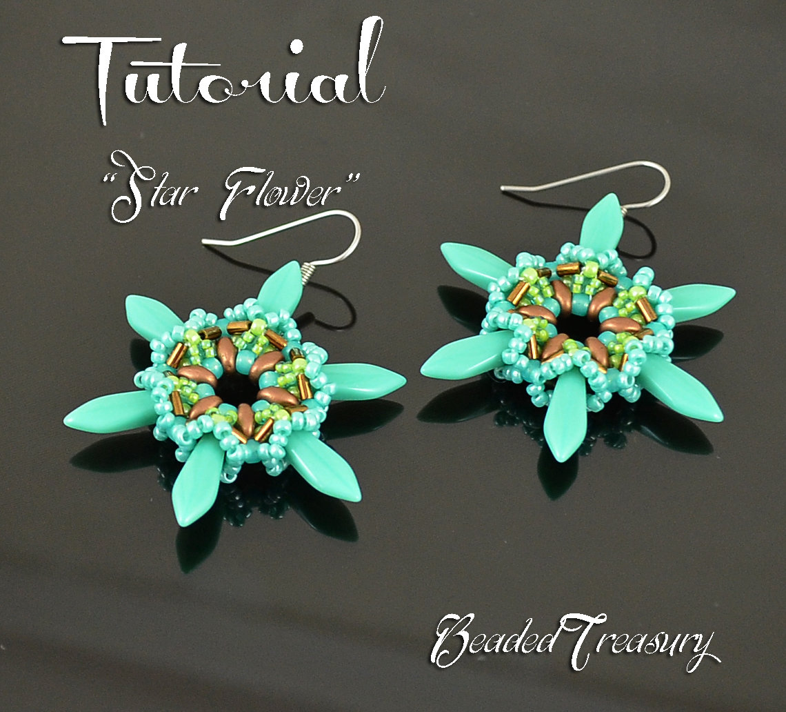 STAR FLOWER - beaded earrings tutorial, earring bead pattern, superduo bead pattern, beading tutorial, dagger, bugle, seed beads / TUTORIAL ONLY