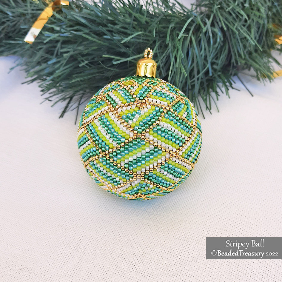 STRIPEY Ball Ornament - Peyote Beading Pattern