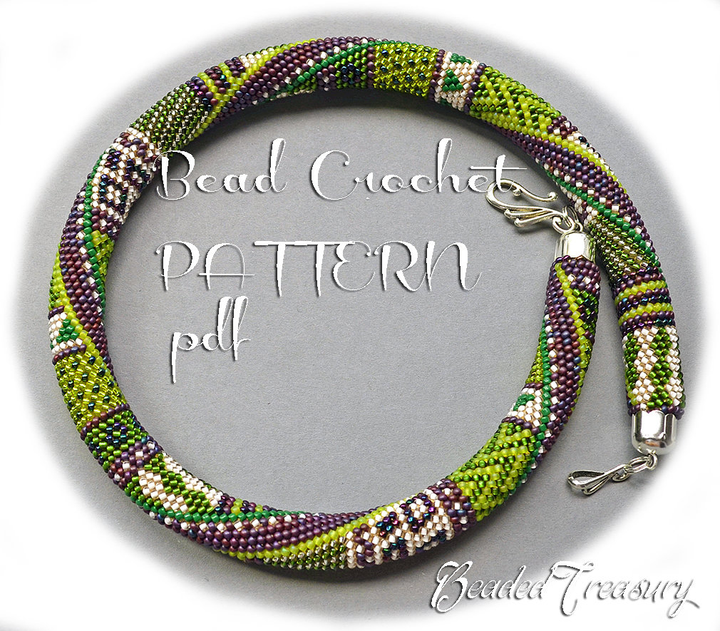 SUMMER IN PROVENCE Bead crochet  pattern / Beaded crochet rope necklace pattern with seed beads / Purple, lime green / .PDF Download