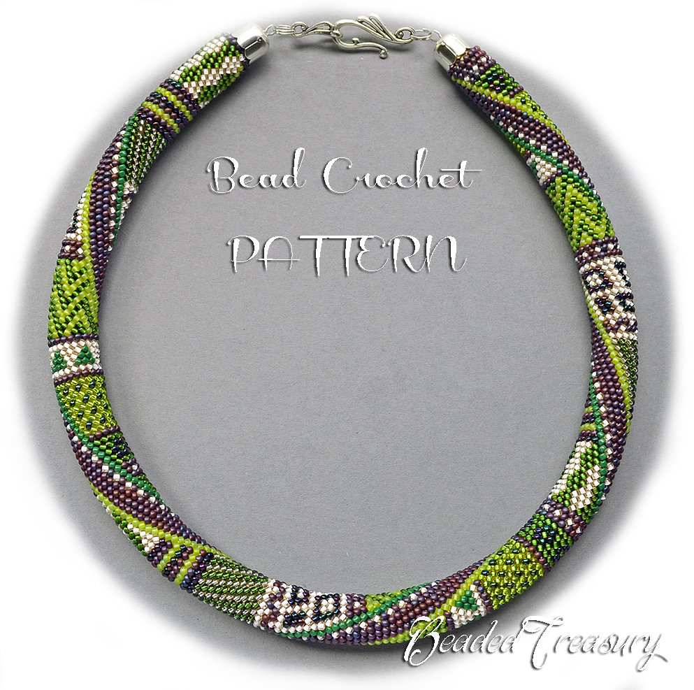 SUMMER IN PROVENCE Bead crochet  pattern / Beaded crochet rope necklace pattern with seed beads / Purple, lime green / .PDF Download
