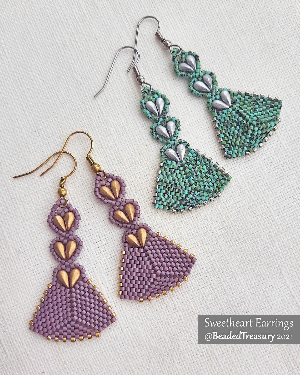 SWEETHEART EARRINGS - Beading Pattern - Peyote stitch bead pattern - Instant .pdf Download