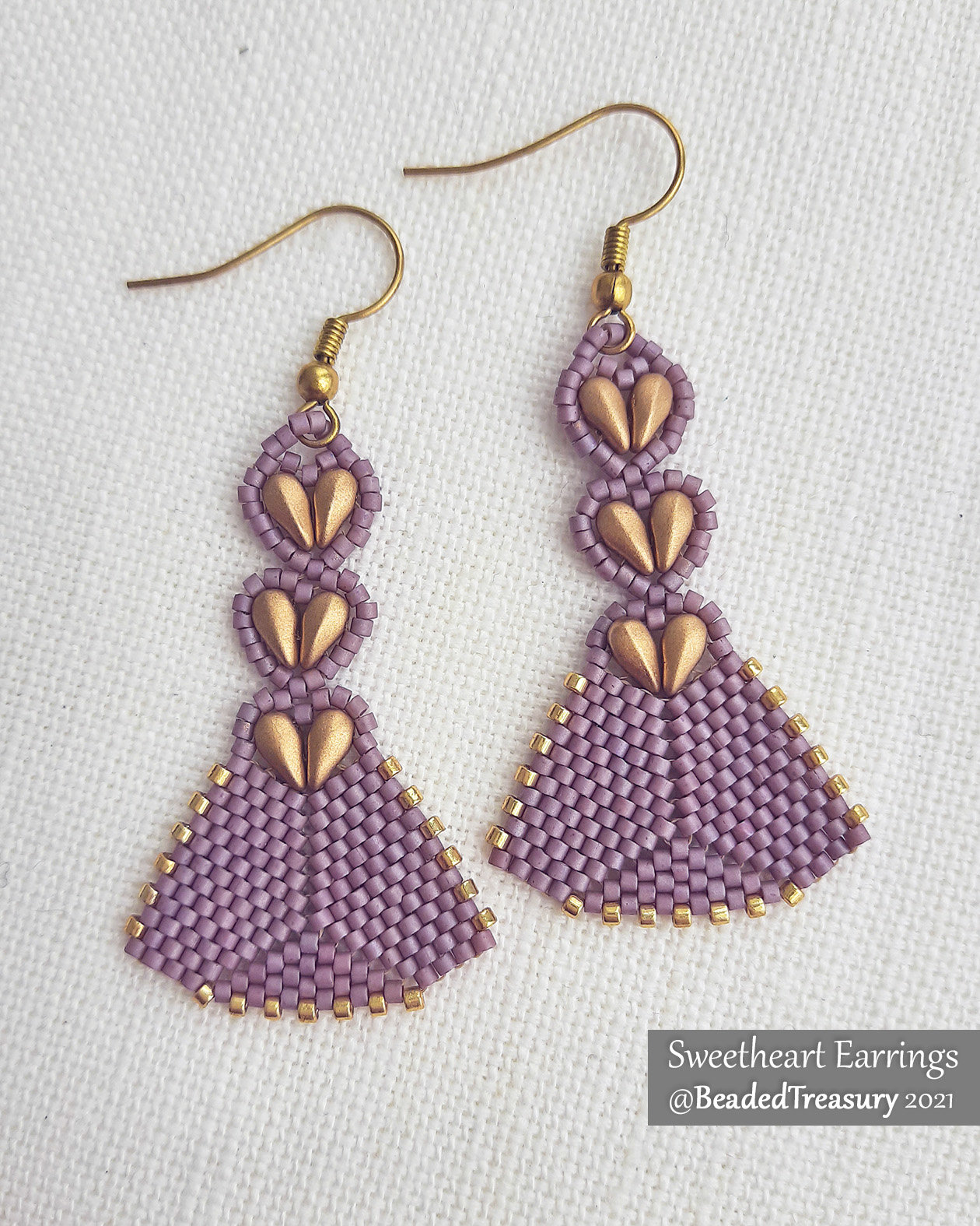 SWEETHEART EARRINGS - Beading Pattern - Peyote stitch bead pattern - Instant .pdf Download