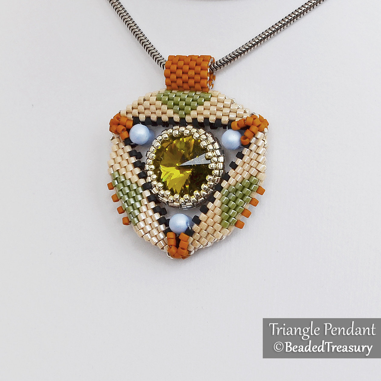 TRIANGLE Pendant - Geometric Beading Pattern with Swarovski Rivoli and Delica seed beads - .pdf Download