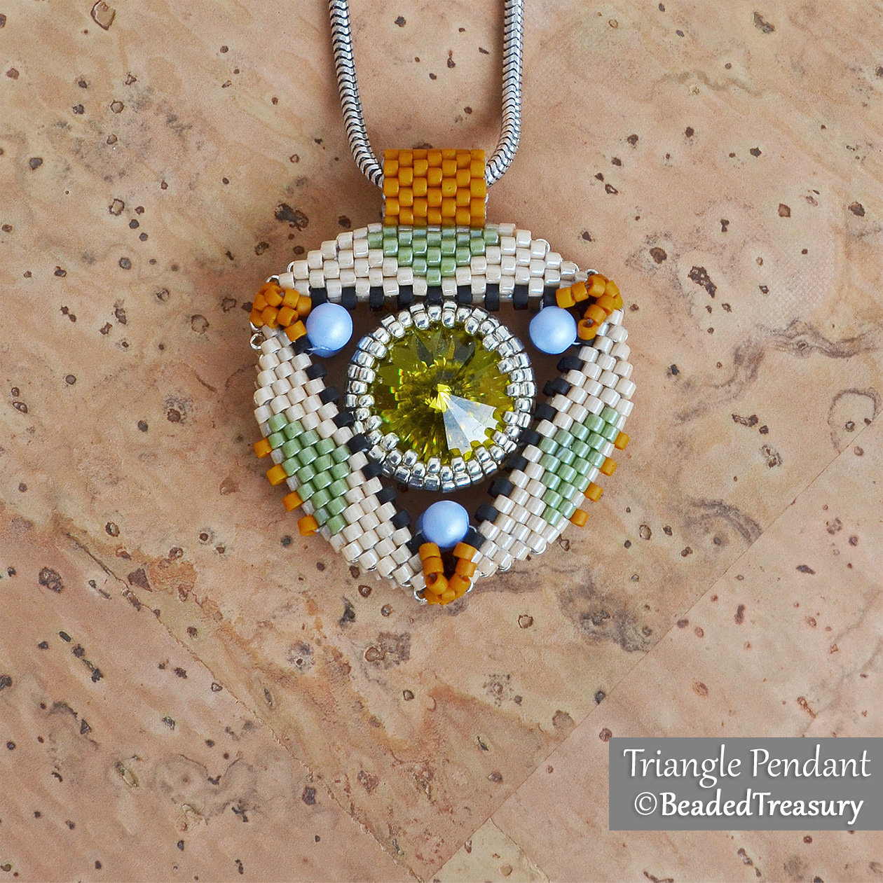 TRIANGLE Pendant - Geometric Beading Pattern with Swarovski Rivoli and Delica seed beads - .pdf Download