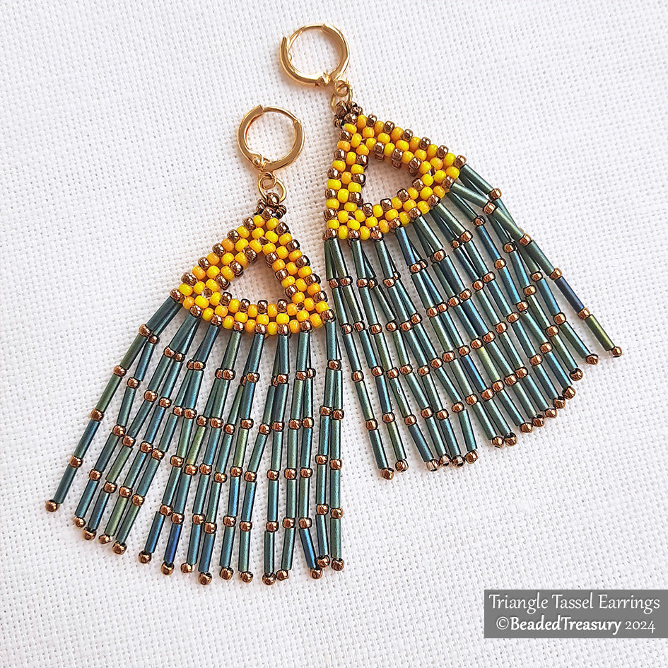TRIANGLE TASSEL Beading Tutorial, CRAW Earrings Pattern