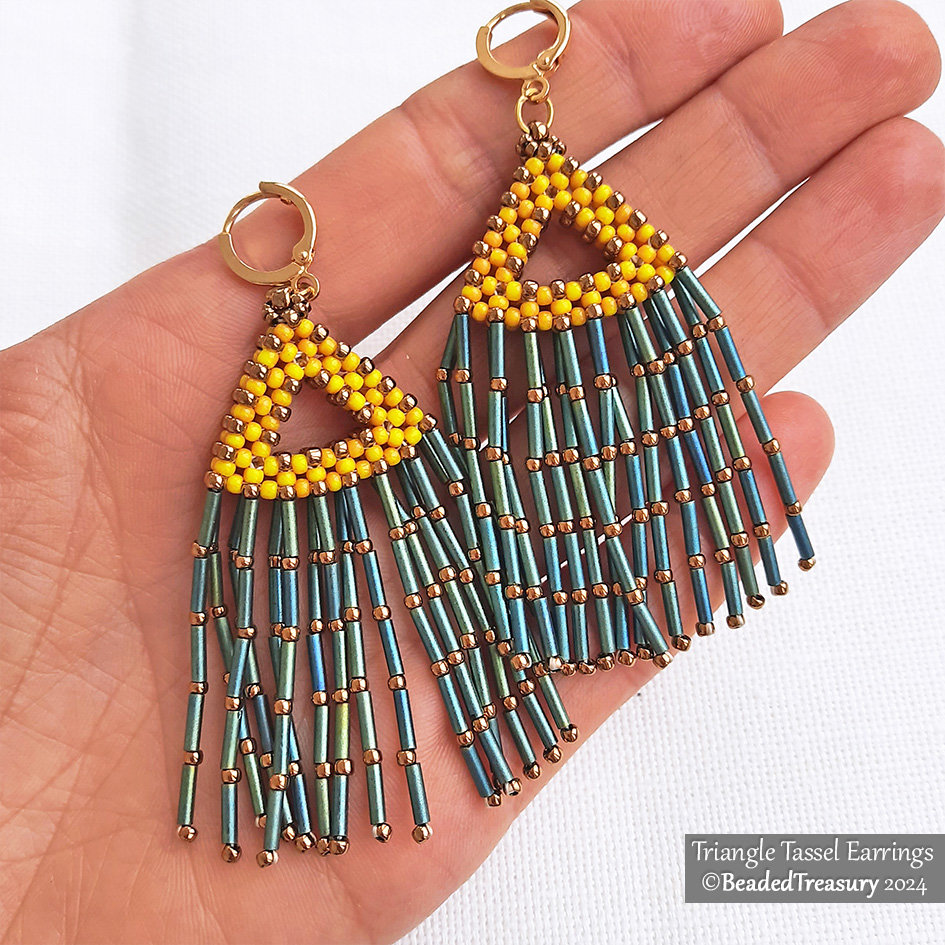 TRIANGLE TASSEL Beading Tutorial, CRAW Earrings Pattern