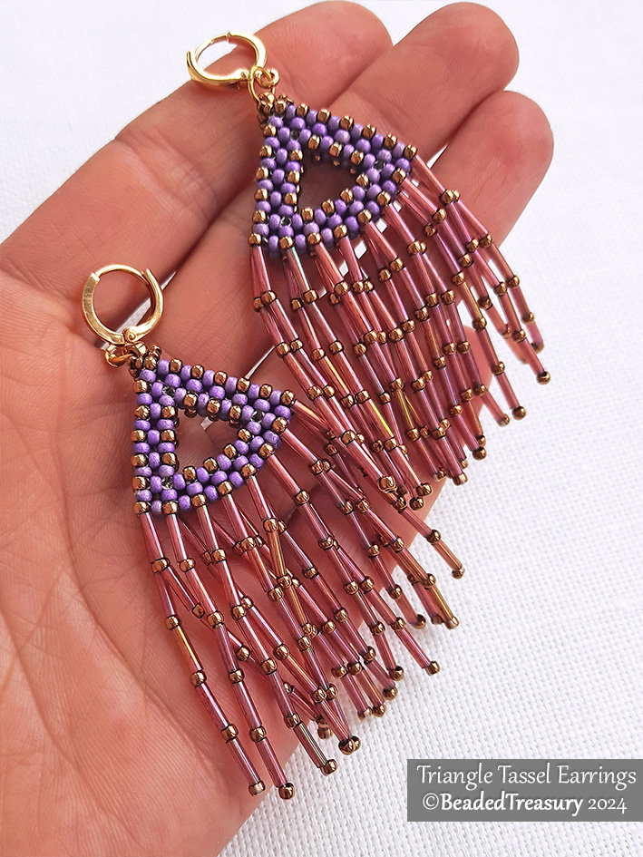TRIANGLE TASSEL Beading Tutorial, CRAW Earrings Pattern