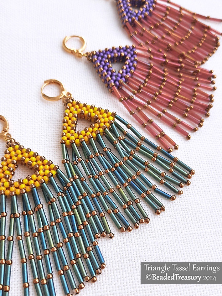 TRIANGLE TASSEL Beading Tutorial, CRAW Earrings Pattern
