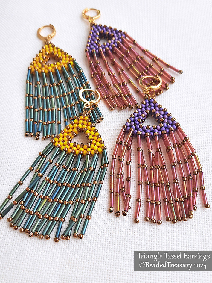 TRIANGLE TASSEL Beading Tutorial, CRAW Earrings Pattern
