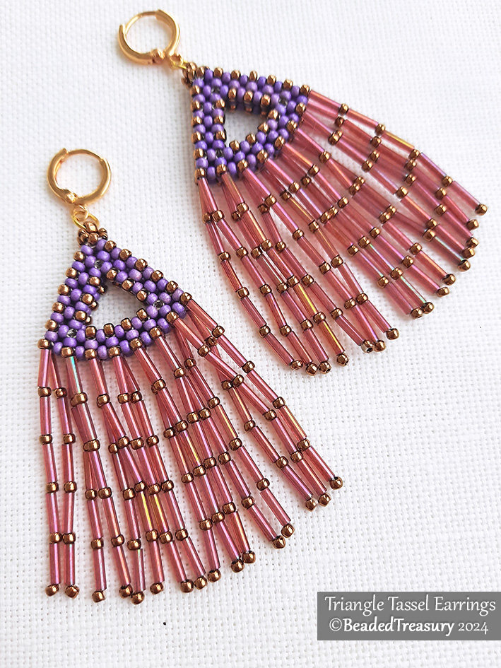 TRIANGLE TASSEL Beading Tutorial, CRAW Earrings Pattern
