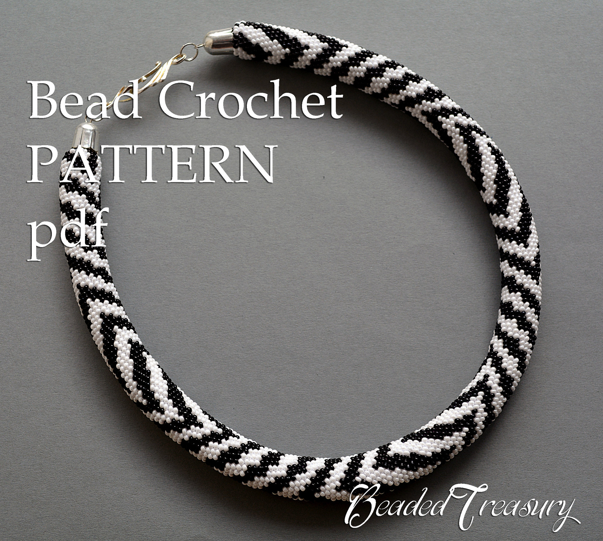 ZEBRA - bead crochet necklace pattern / Bead crochet pattern / Crochet rope pattern / Black, White / PATTERN ONLY