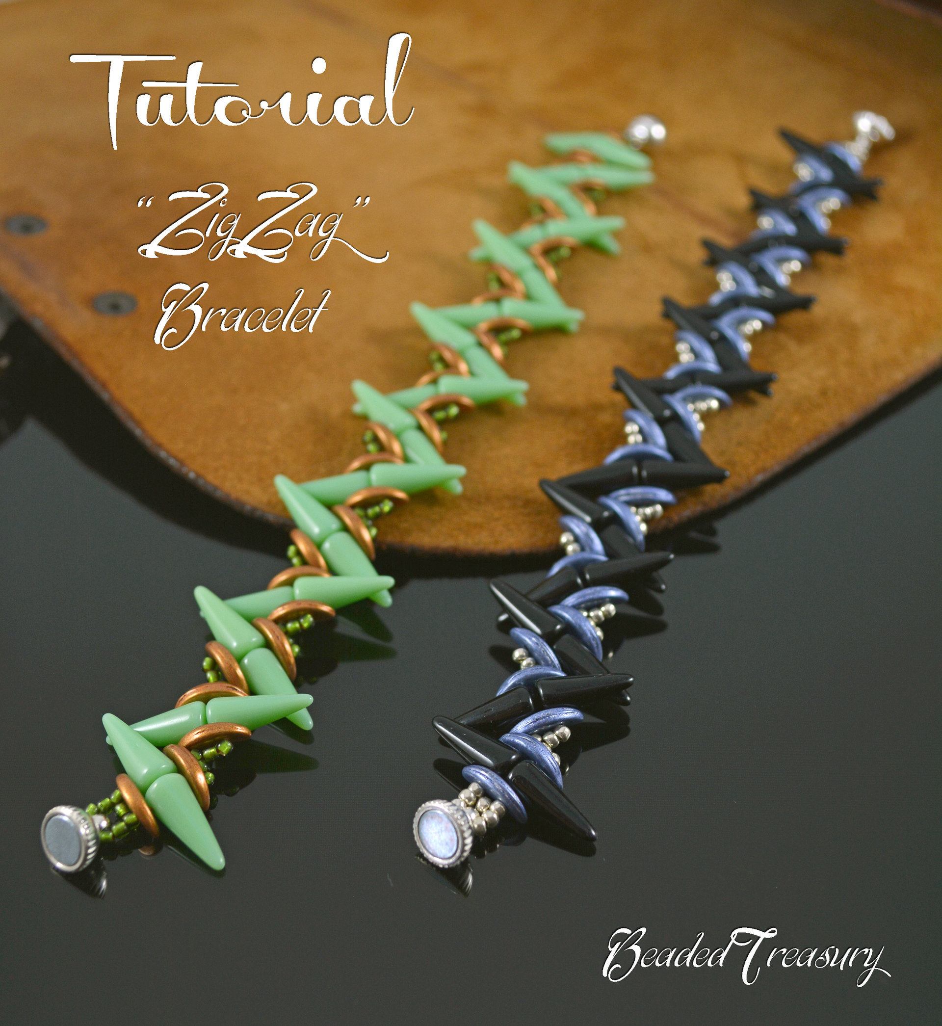 ZIGZAG Beadwoven bracelet pattern Beading tutorial with Spike, 2-hole Crescent and seed beads Beaded bracelet pattern - TUTORIAL ONLY