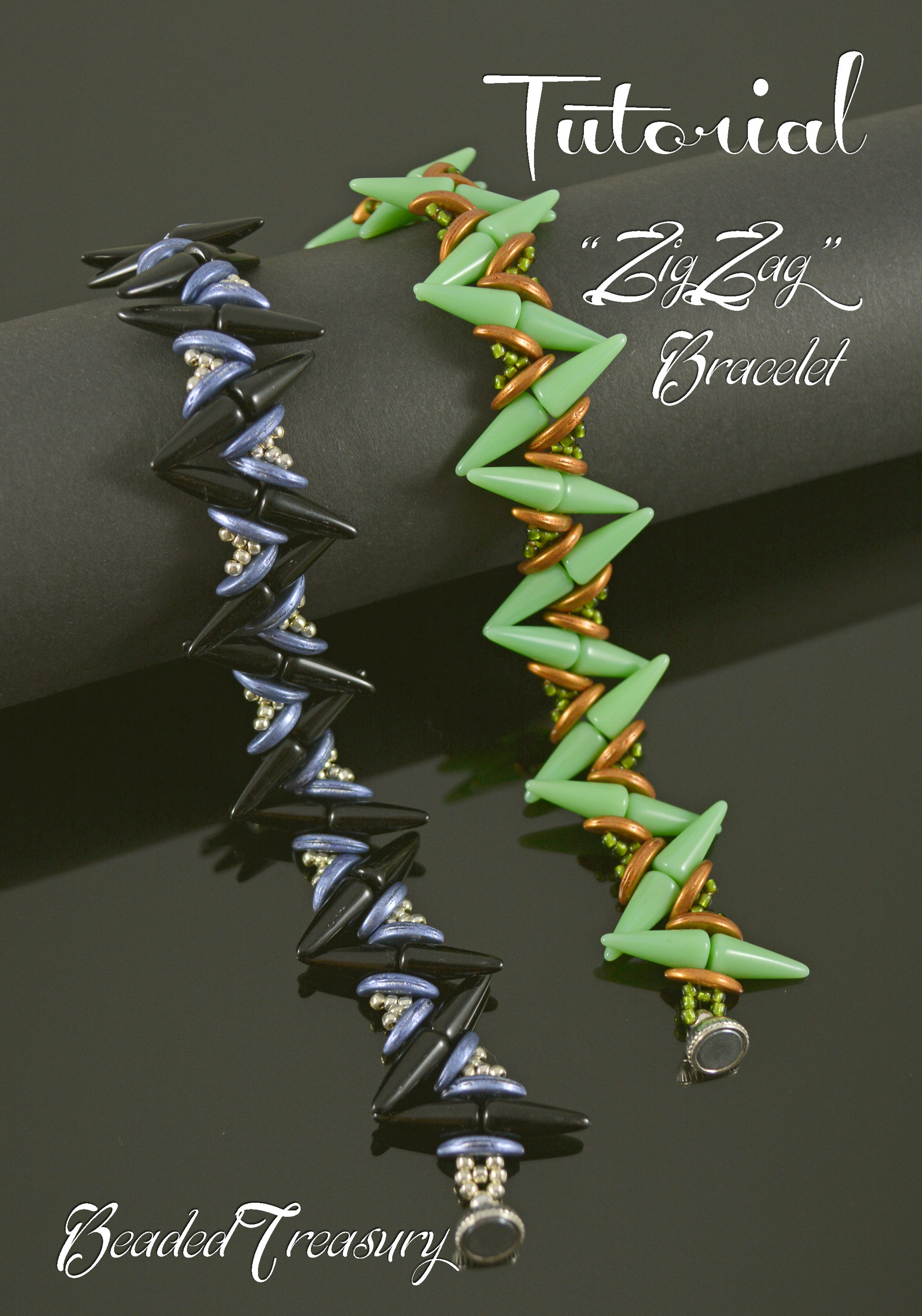 ZIGZAG Beadwoven bracelet pattern Beading tutorial with Spike, 2-hole Crescent and seed beads Beaded bracelet pattern - TUTORIAL ONLY