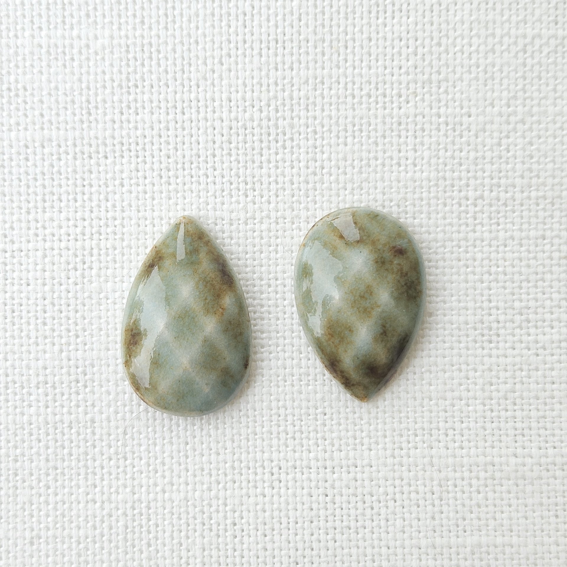 Faceted Drop Artisan Ceramic Cabochons, 25x16mm, Brownish Seafoam