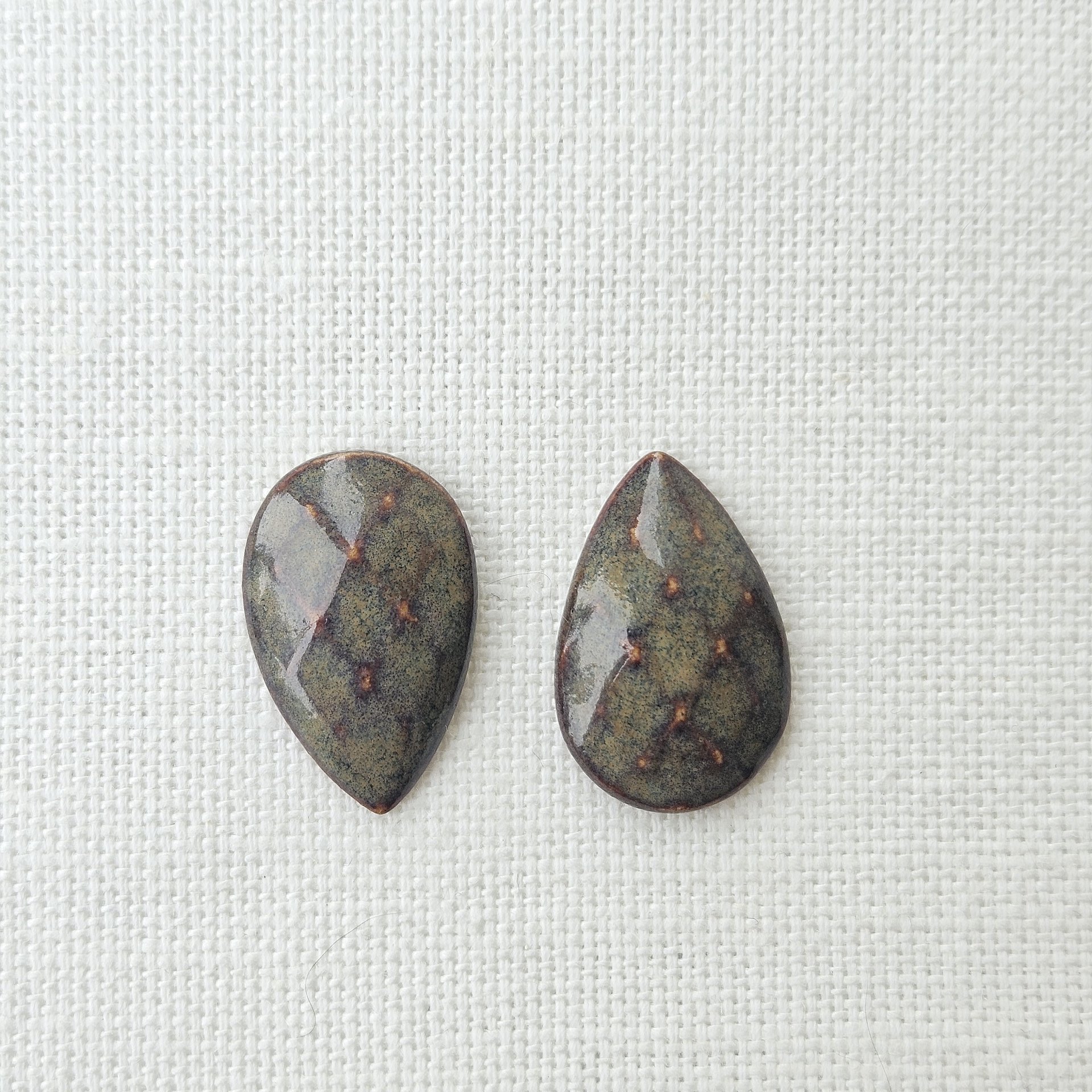 Faceted Drop Artisan Ceramic Cabochons, 25x16mm, Snake Jasper
