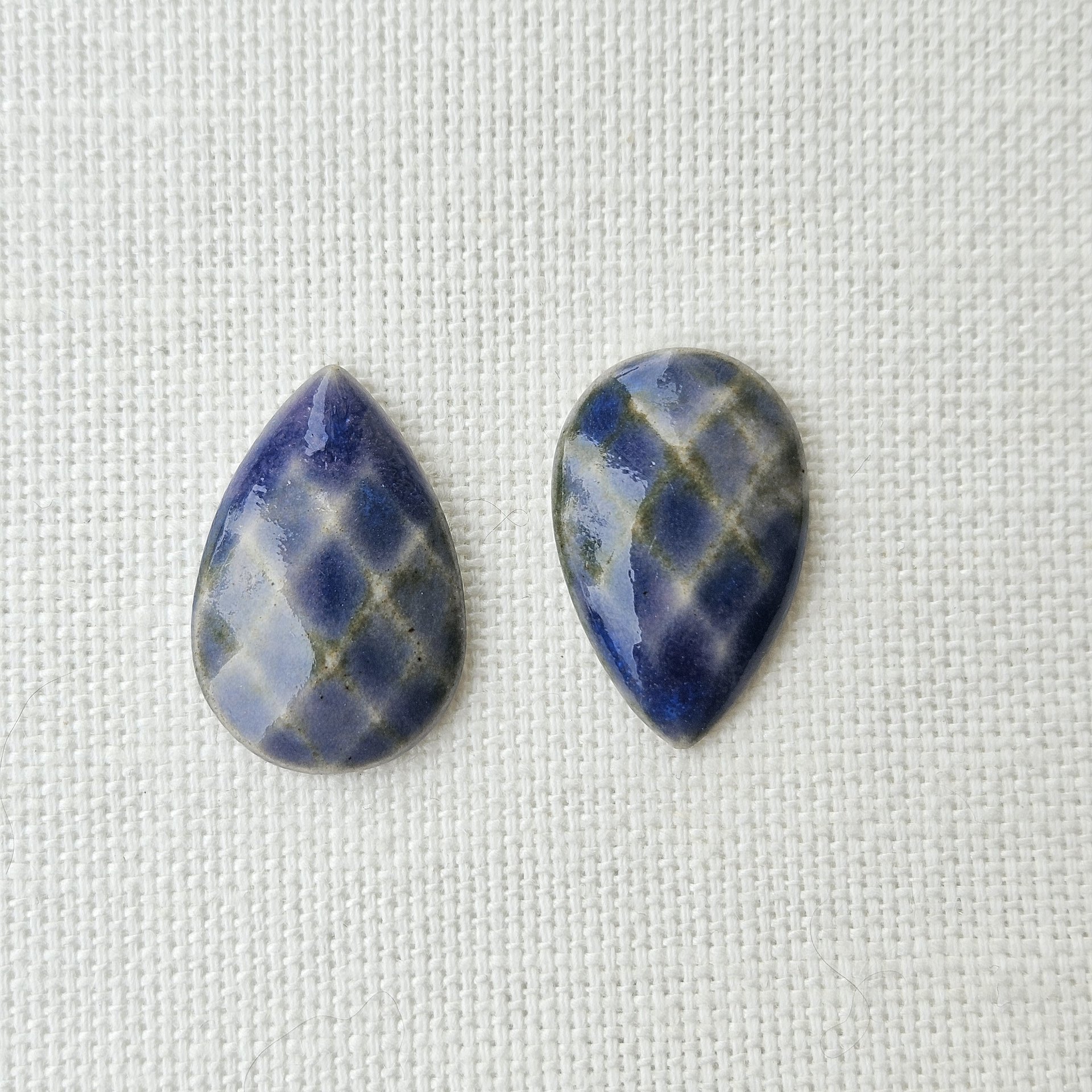 Faceted Drop Artisan Ceramic Cabochons, 25x16mm, Sapphire Chartreuse