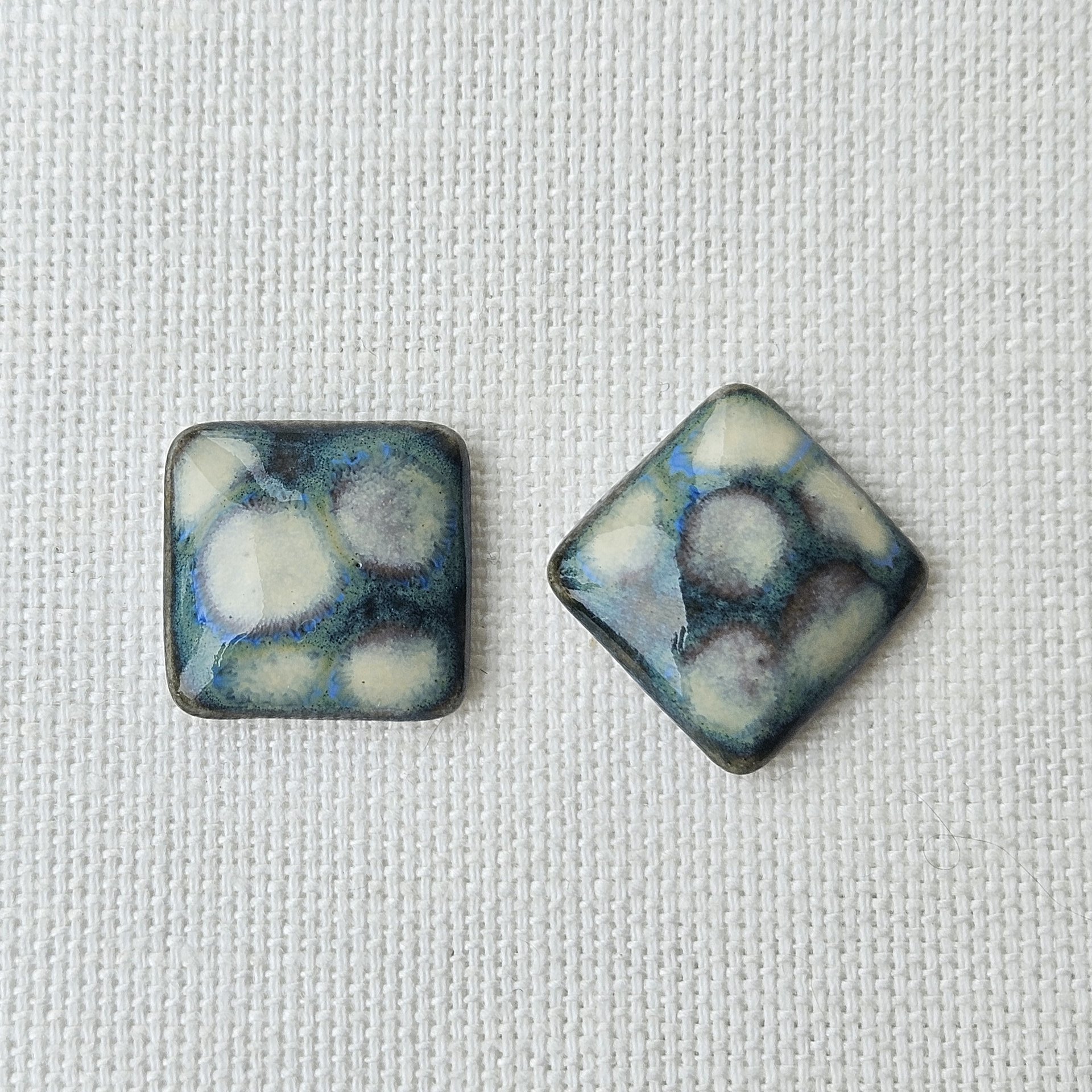 Square Artisan Ceramic Cabochons, 18x18mm, Travertine Turquoise