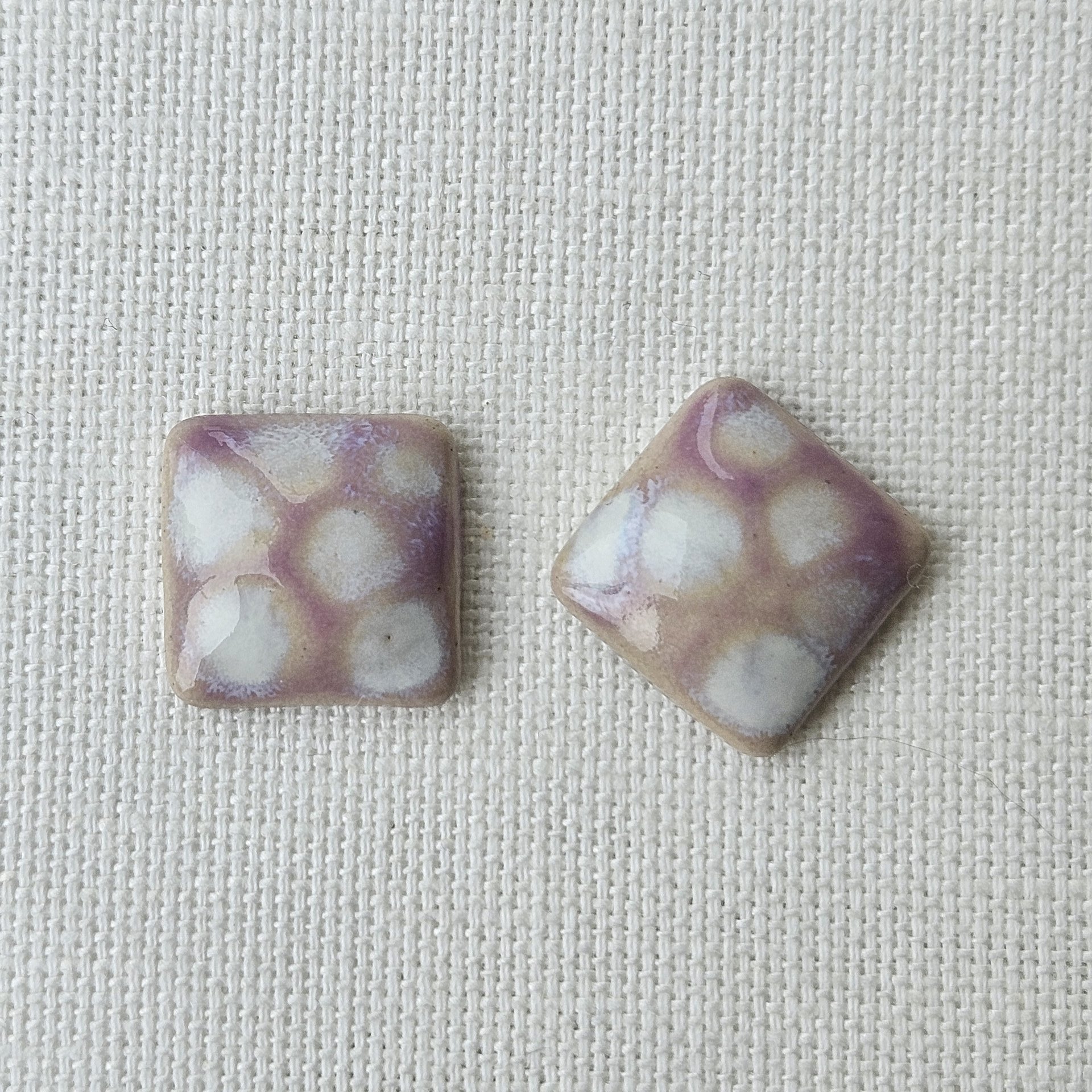Square Artisan Ceramic Cabochons, 18x18mm, Amethyst Cloudy