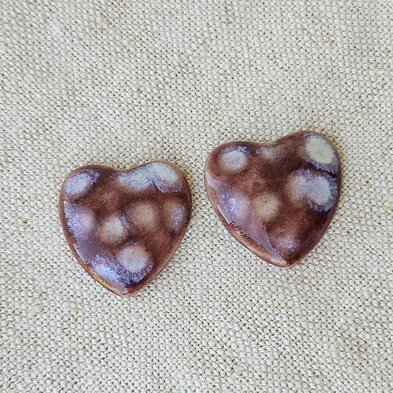 Heart Artisan Ceramic Cabochons, Old Rose Opal Dots, one pair