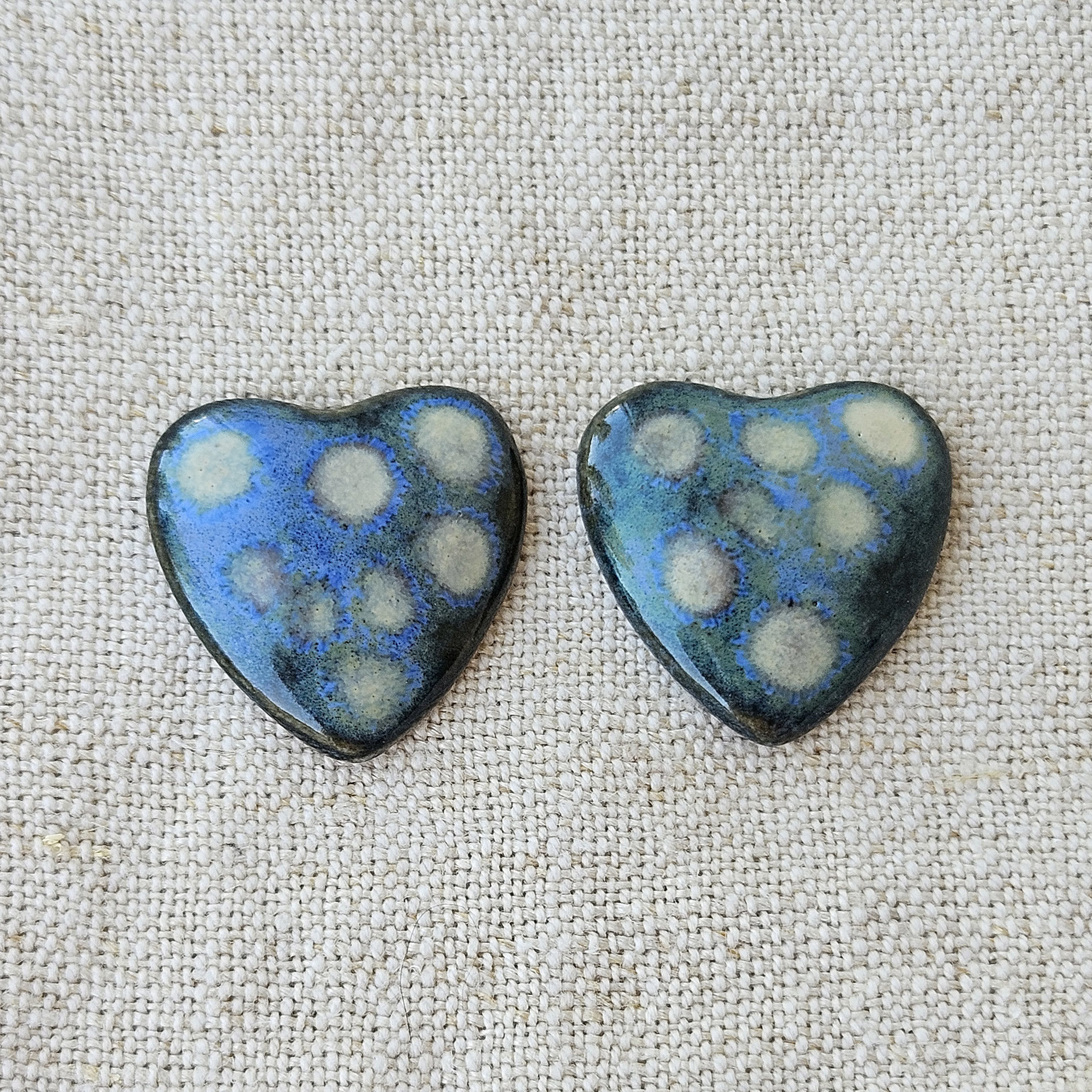 Heart Artisan Ceramic Cabochons, Starry Night (2), one pair