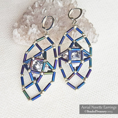 AERIAL NAVETTE EARRINGS - Beading Tutorial with Rivoli and Bugle Beads