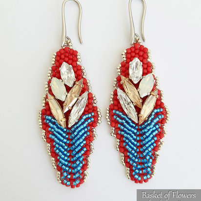 BASKET OF FLOWERS Earrings - Beading Pattern - Beaded earrings made with Seed beads and Swarovski Crystals - Instant .pdf Download