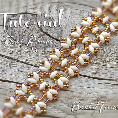 BEAD ROMANCE Superduo beading pattern Beaded lace bracelet tutorial with Superduo seed bead - Instant PDF Download