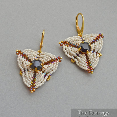 TRIO Earrings - Beading Pattern with Seed beads and 1088 Swarovski round stone - Peyote stitch - Dimensional beading - Instant PDF Download