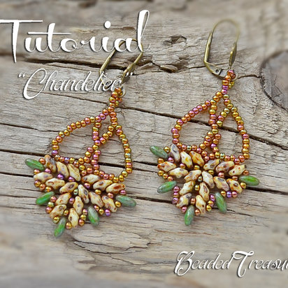 CHANDELIER Beading tutorial  Beadwoven earrings pattern with CzechMates Superduo seed beads Lacy beaded earrings - Instant PDF Download